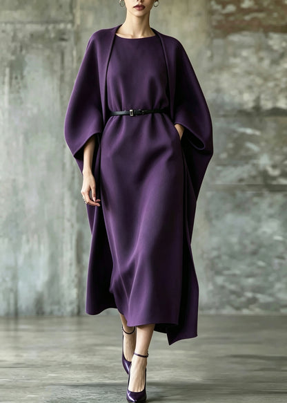 Chic Purple Oversized Woolen Two Pieces Set Winter
