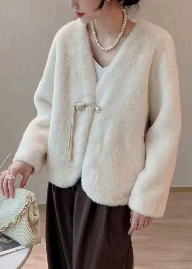 Chic Purple V Neck Tassel Faux Fur Short Jacket Winter