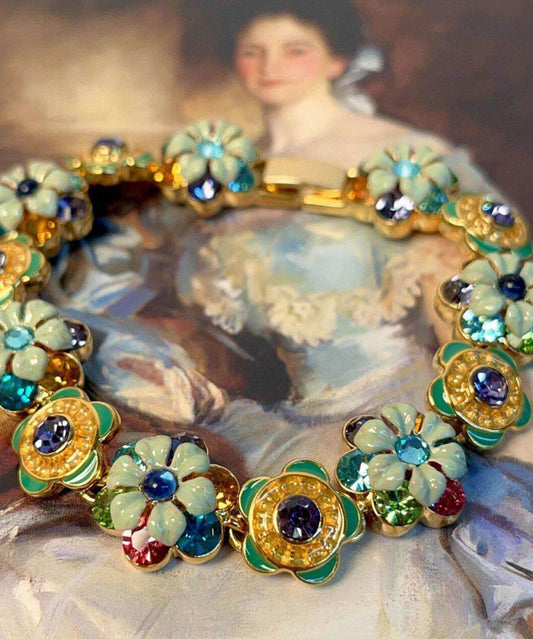 Chic Rainbow Alloy Zircon Floral Enamel Chain Bracelet