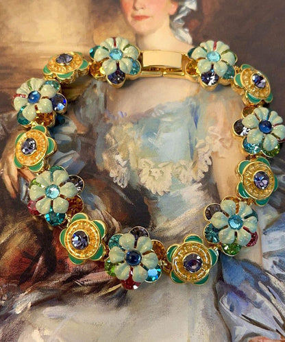 Chic Rainbow Alloy Zircon Floral Enamel Chain Bracelet