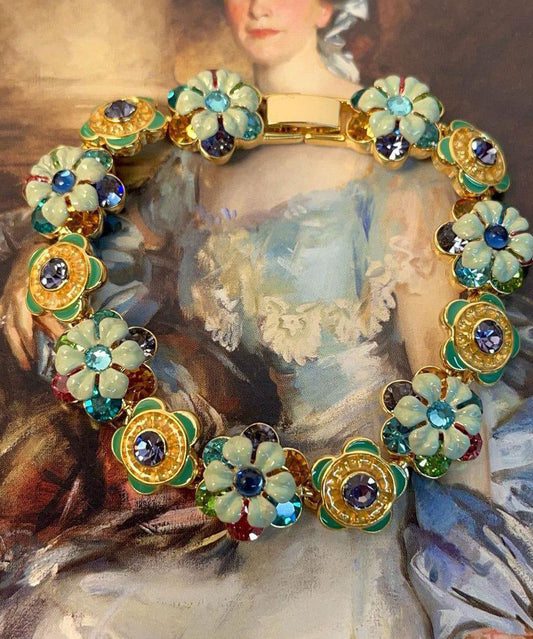 Chic Rainbow Alloy Zircon Floral Enamel Chain Bracelet