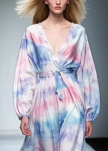 Chic Rainbow Tie Dye Chiffon Tunic Dress Spring