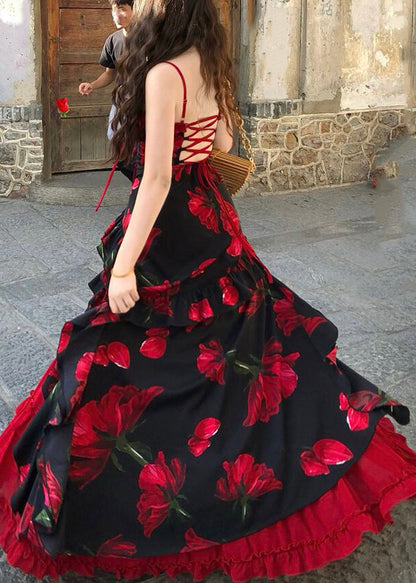 Chic Red Asymmetrical Floral Top And A Line Skirts Two-Piece Set Summer