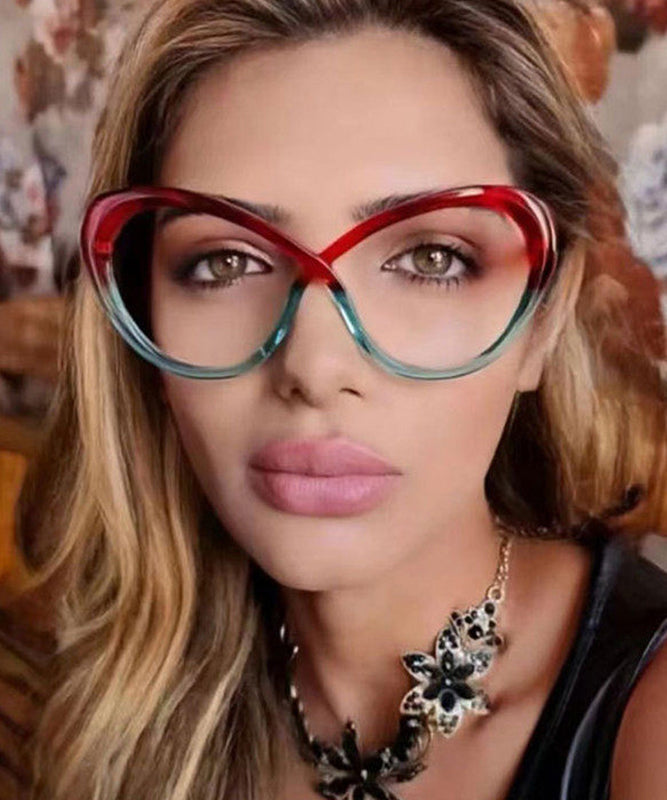 Chic Red Blue PC Blue Light Blocking Intersection Asymmetrical Full Frame Reading Glasses