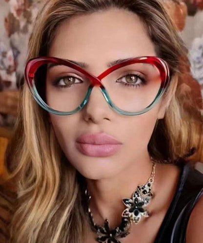 Chic Red Blue PC Blue Light Blocking Intersection Asymmetrical Full Frame Reading Glasses