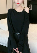 Load image into Gallery viewer, Chic Red Cold Shoulder Chain Linked Cotton Top Long Sleeve