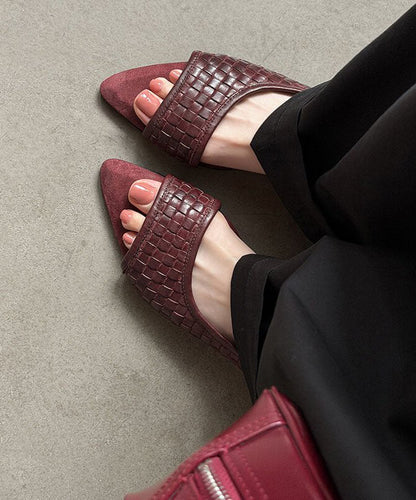 Chic Red Cowhide Leather Splicing Sandals Peep Toe