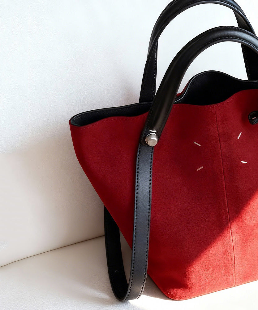 Chic Red Large Capacity Suede Bucket Bag