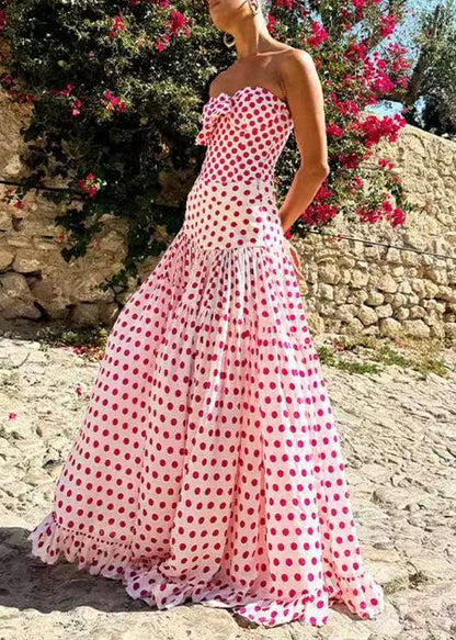 Chic Red Oversized Dot Print Chiffon Swimwear Two Piece Set Summer