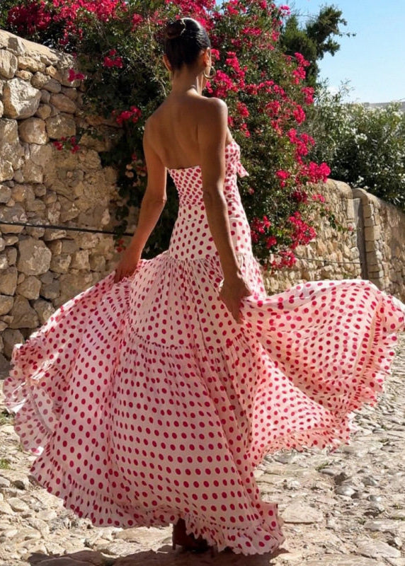 Chic Red Oversized Dot Print Chiffon Swimwear Two Piece Set Summer