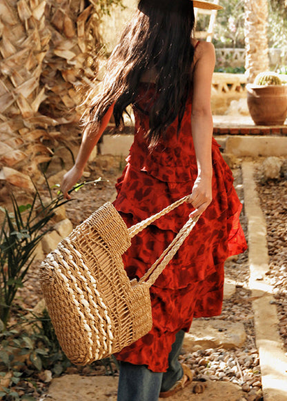 Chic Red Rose Low High Design Top Sleeveless