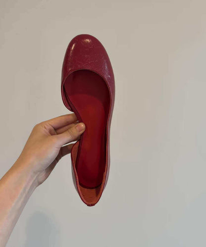 Chic Red Round Toe Shallow Mouth Ribbon Faux Leather Ballet Flats Shoes