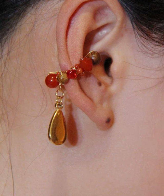 Chic Red Sterling Silver Overgild Agate Colored Glaze Peking Opera Stud Earrings