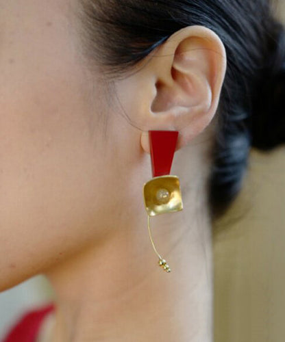 Chic Red Sterling Silver Overgild Flower Drop Earrings