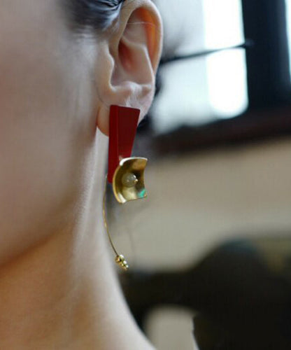 Chic Red Sterling Silver Overgild Flower Drop Earrings