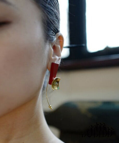 Chic Red Sterling Silver Overgild Flower Drop Earrings