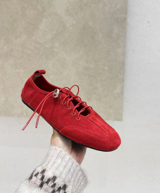 Chic Red Suede Cross Strap Women Splicing Flat Shoes
