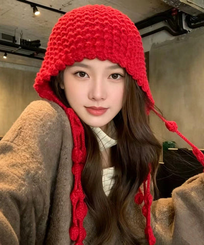 Chic Red Tasseled With Earmuffs Knit Bonnie Hat