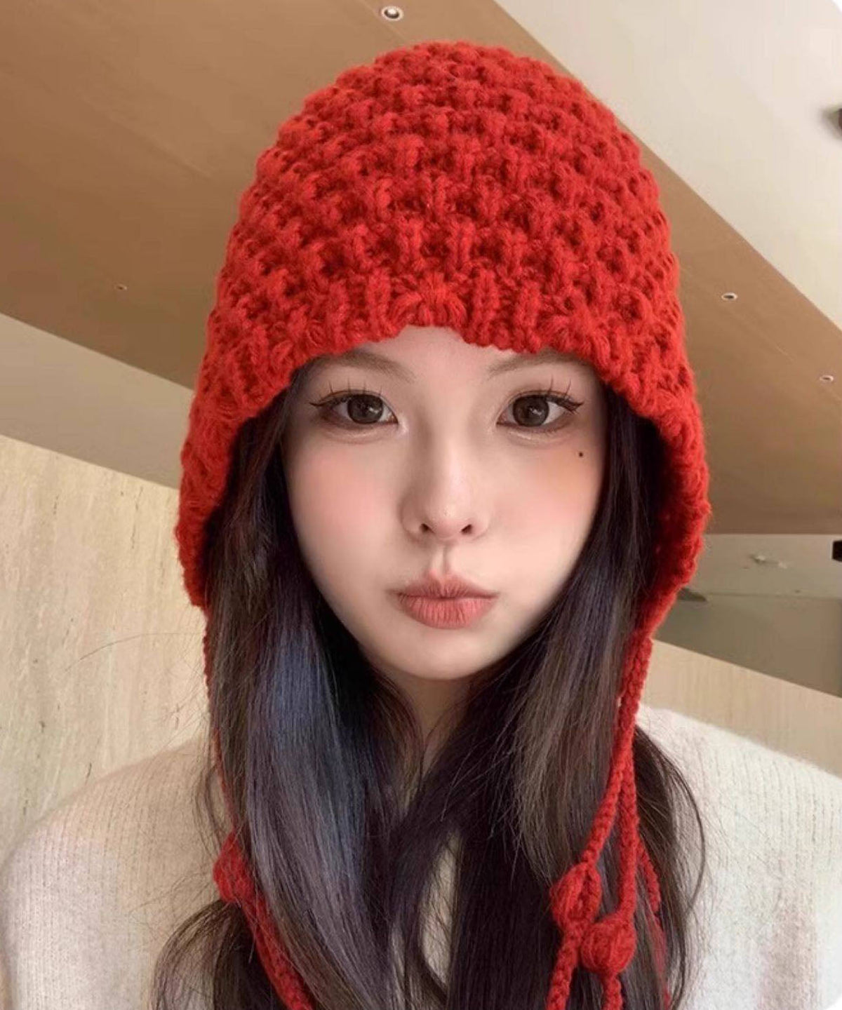 Chic Red Tasseled With Earmuffs Knit Bonnie Hat
