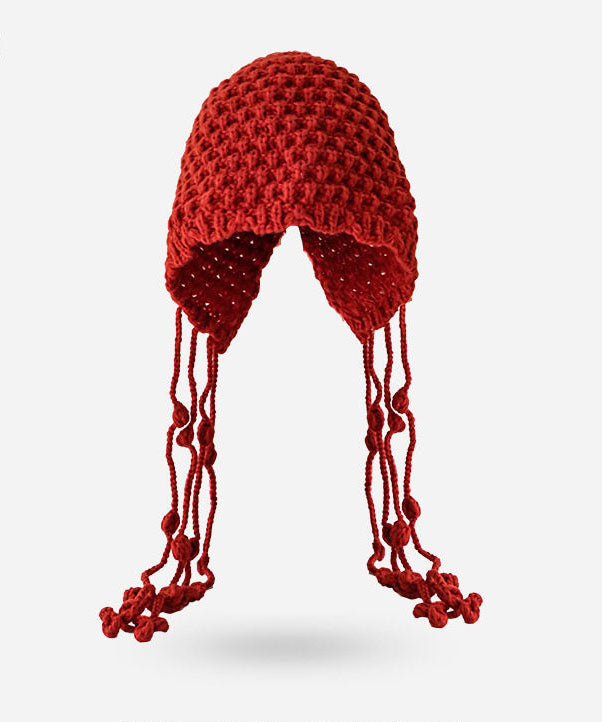 Chic Red Tasseled With Earmuffs Knit Bonnie Hat