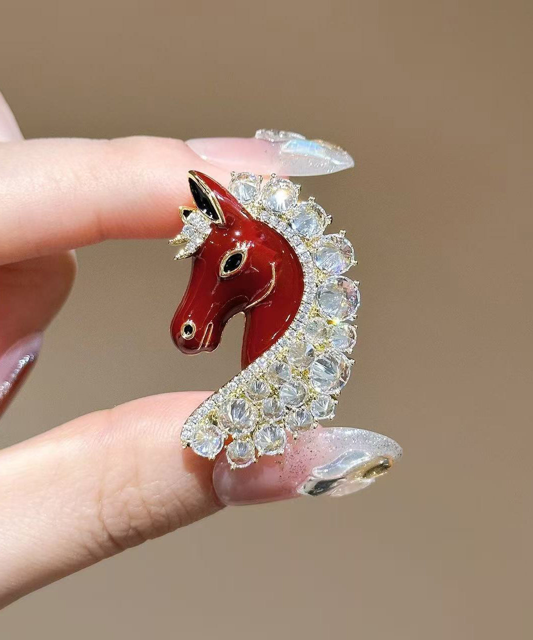 Chic Red Zircon Alloy Enamel Little Horse Brooches