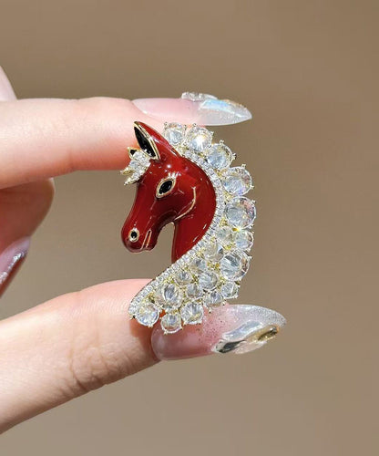 Chic Red Zircon Alloy Enamel Little Horse Brooches