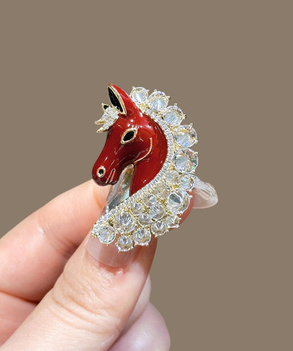 Chic Red Zircon Alloy Enamel Little Horse Brooches