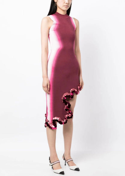 Chic Rose Asymmetrical Sequins Knit Dress Sleeveless