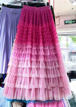 Load image into Gallery viewer, Chic Rose Gradient Color Wrinkled Elastic Waist Tulle Skirt Summer