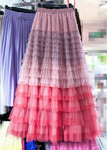 Load image into Gallery viewer, Chic Rose Gradient Color Wrinkled Elastic Waist Tulle Skirt Summer