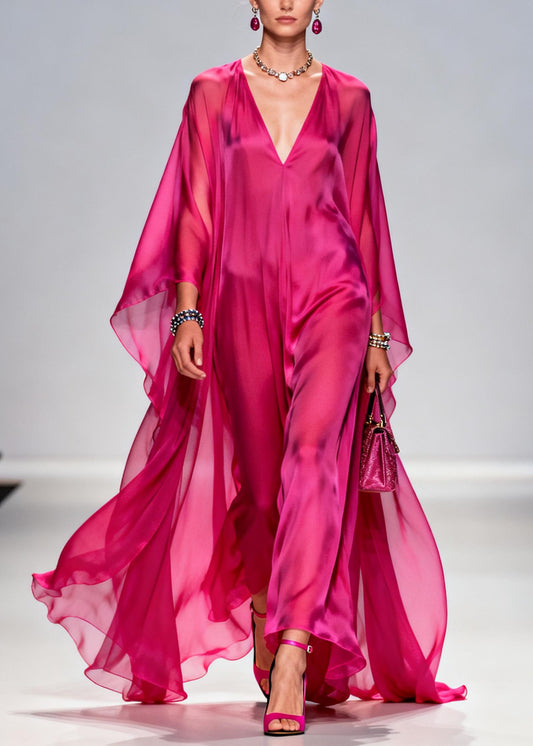 Chic Rose Oversized Exra Large Hem Chiffon Maxi Dress Summer