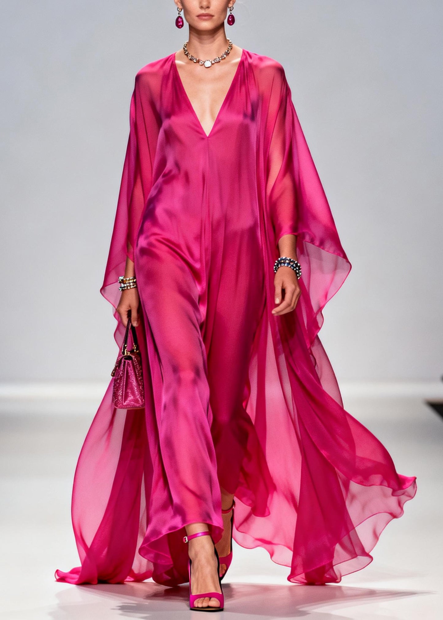 Chic Rose Oversized Exra Large Hem Chiffon Maxi Dress Summer