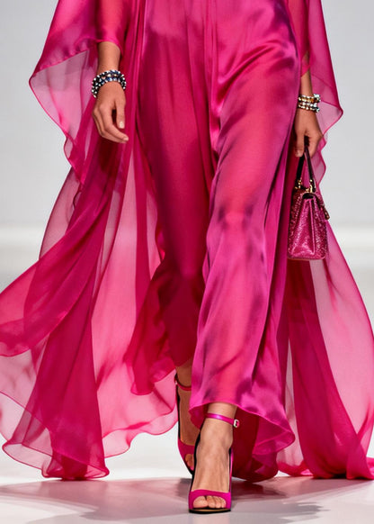 Chic Rose Oversized Exra Large Hem Chiffon Maxi Dress Summer