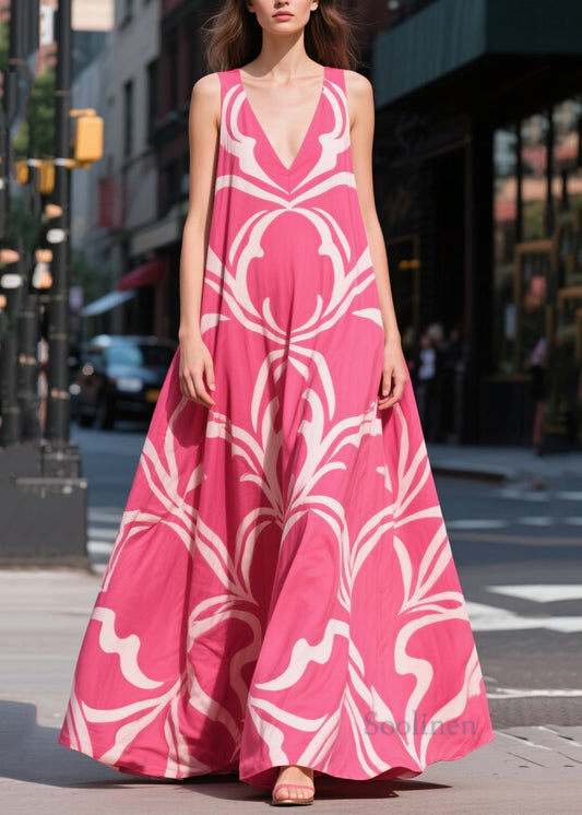 Chic Rose Oversized Print Chiffon Maxi Dresses Summer