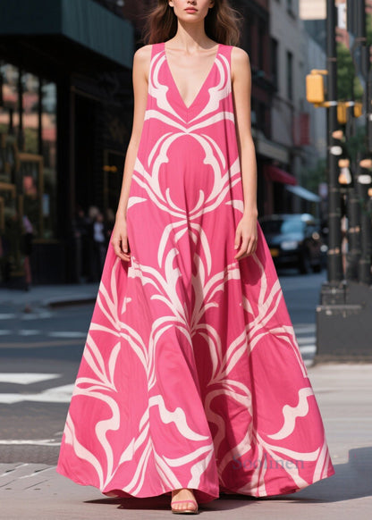 Chic Rose Oversized Print Chiffon Maxi Dresses Summer