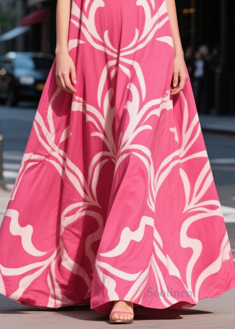 Chic Rose Oversized Print Chiffon Maxi Dresses Summer