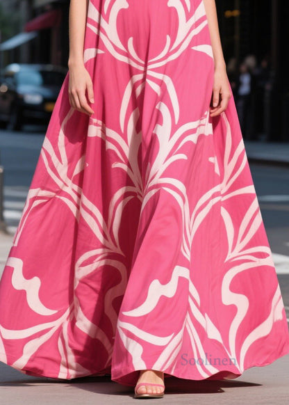 Chic Rose Oversized Print Chiffon Maxi Dresses Summer
