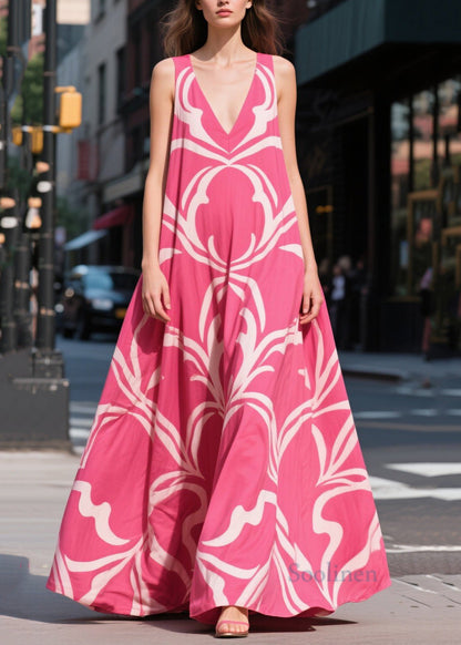 Chic Rose Oversized Print Chiffon Maxi Dresses Summer