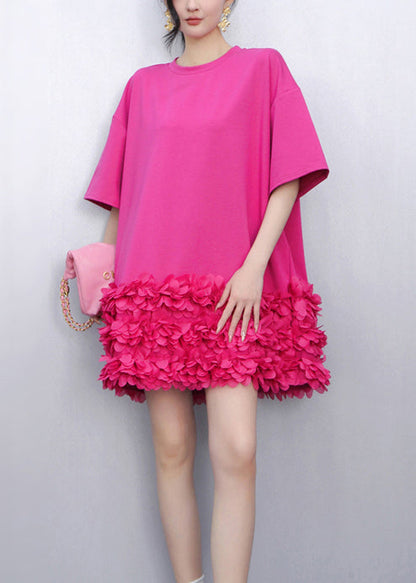 Chic Rose Petal Patchwork Cotton Mini Dress Summer