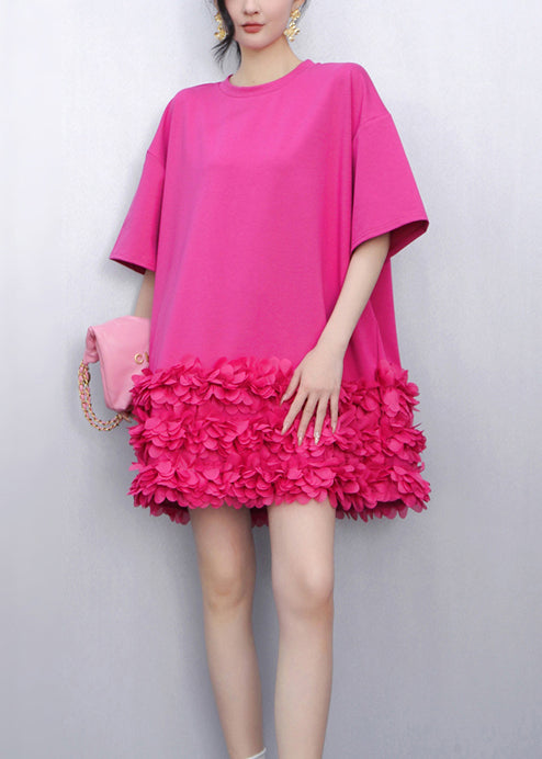 Chic Rose Petal Patchwork Cotton Mini Dress Summer