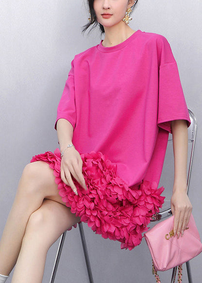 Chic Rose Petal Patchwork Cotton Mini Dress Summer