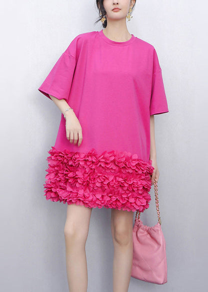 Chic Rose Petal Patchwork Cotton Mini Dress Summer