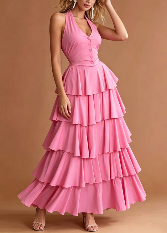Chic Rose Ruffled Halter Cotton Women Sets 2 Pieces Summer