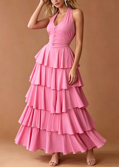 Chic Rose Ruffled Halter Cotton Women Sets 2 Pieces Summer