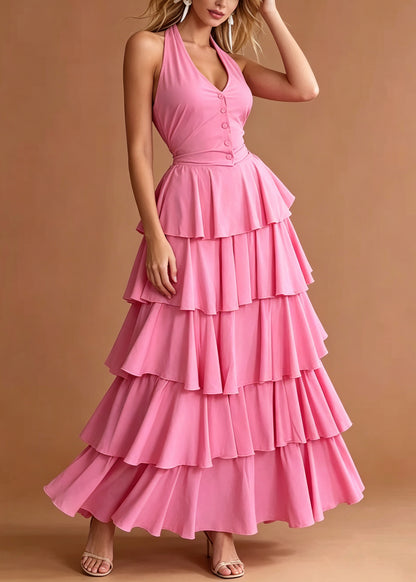 Chic Rose Ruffled Halter Cotton Women Sets 2 Pieces Summer