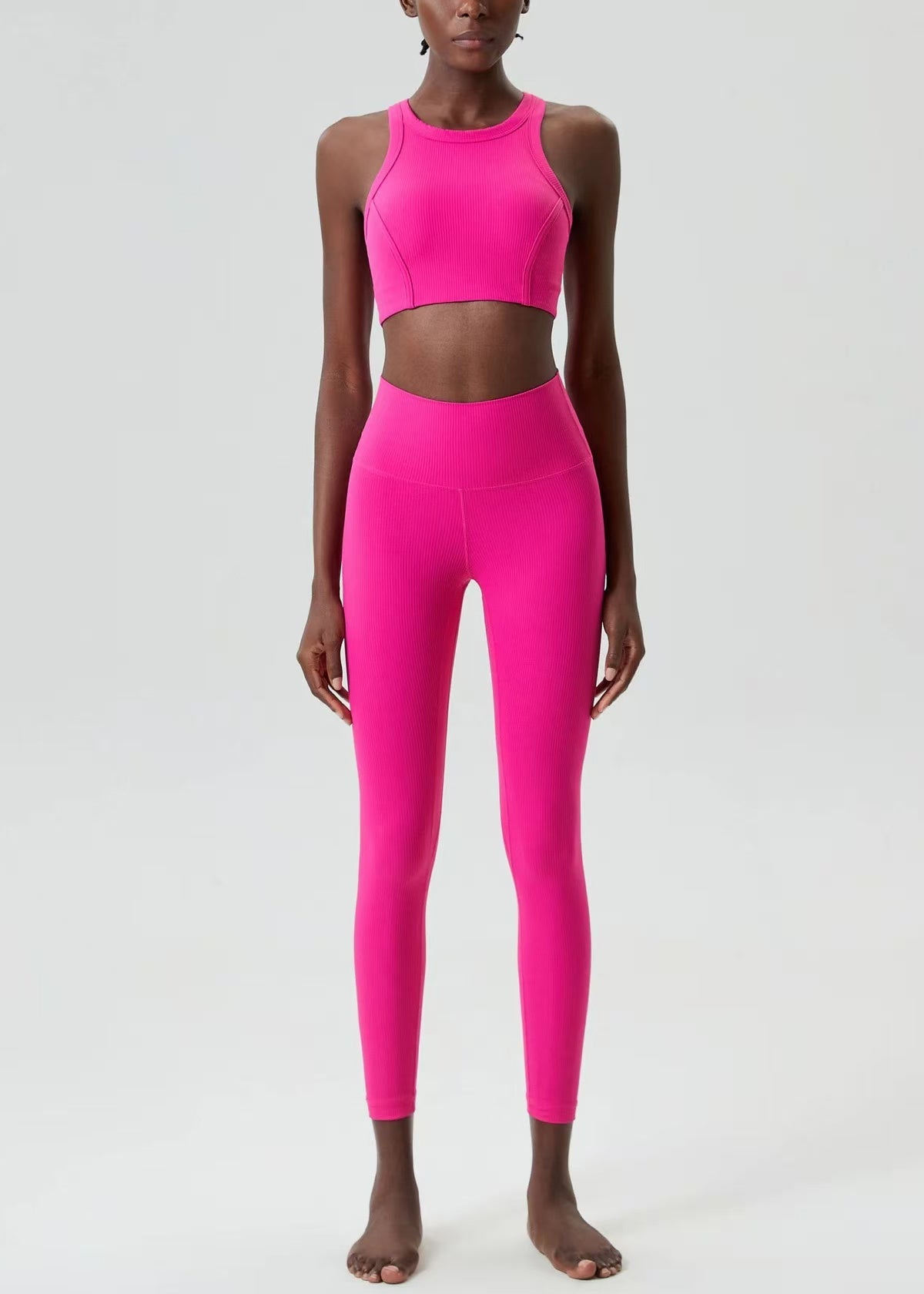 Chic Rose Sleeveless Sports Bra And High Waist Leggings Set Suit
