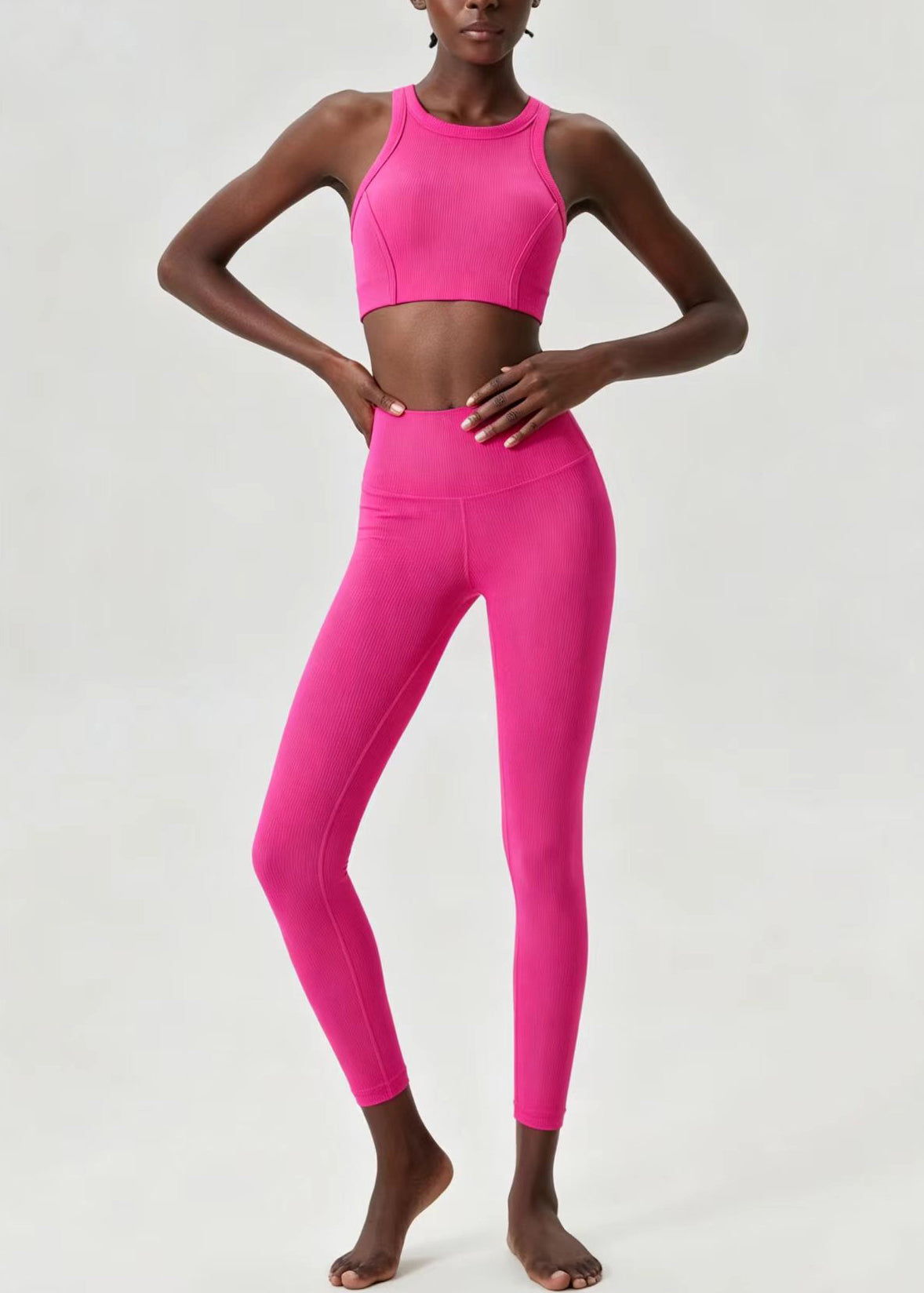 Chic Rose Sleeveless Sports Bra And High Waist Leggings Set Suit