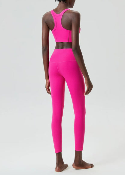 Chic Rose Sleeveless Sports Bra And High Waist Leggings Set Suit
