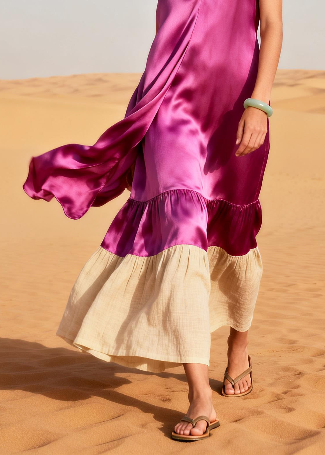 Chic Rose V Neck Patchwork Silk Maxi Dress Summer
