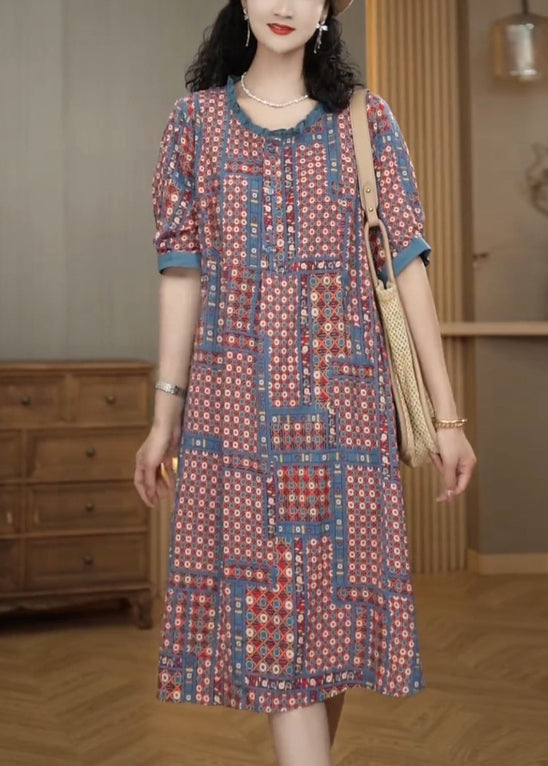 Chic Ruffled Print Cotton A Line Dress Summer